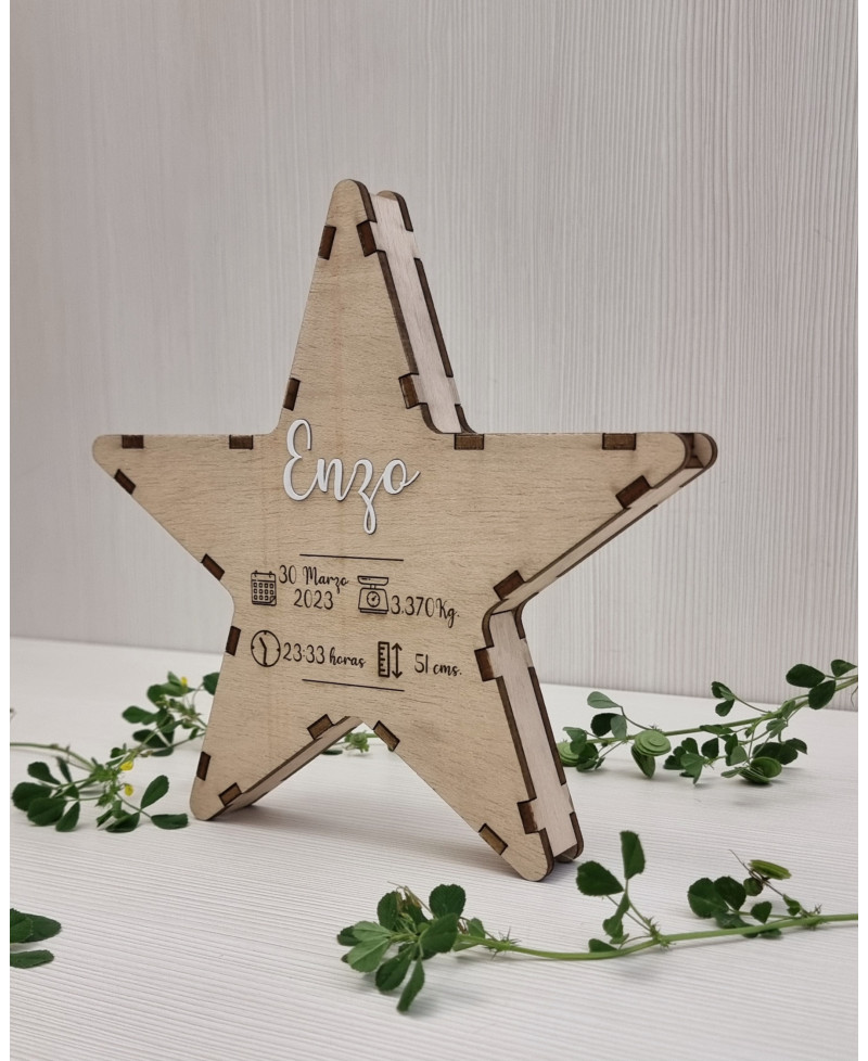 Estrella de Madera Personalizada con Datos de Nacimiento – Regalo Original para Bebé