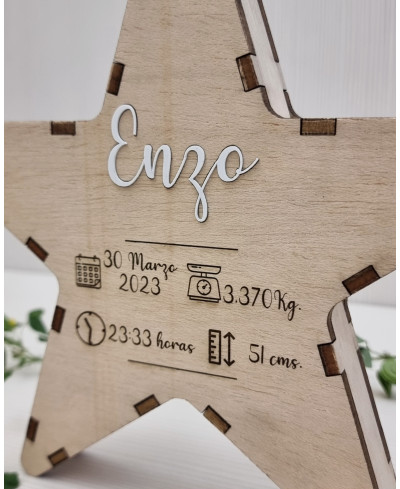Estrella de Madera Personalizada con Datos de Nacimiento – Regalo Original para Bebé