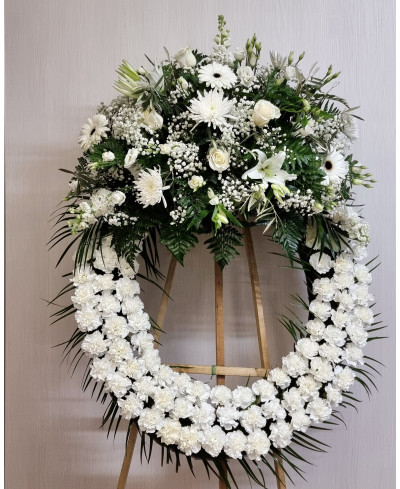 Corona funeraria en tono blanco